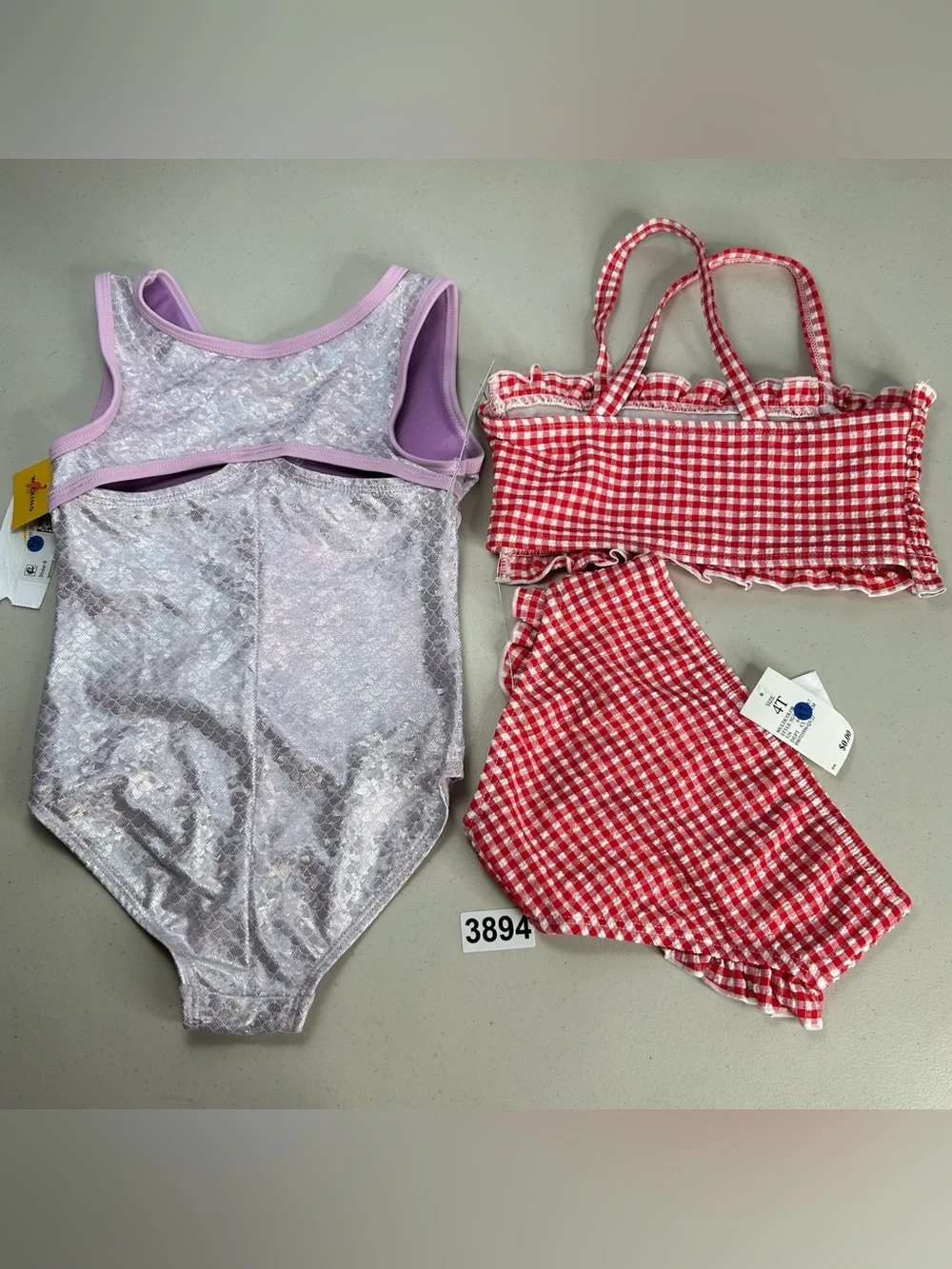 New Cat & Jack Baby Girl 4T Set Of 2 Swimsuits Bathing Suit Tankini Red Purple